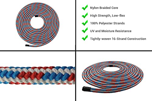 Pelican Arborist-16 Strand 12.7 mm (1/2 inch) Arborist - 7000 lbs Breaking Strength - Static Climbing Rope Used for Arborists - 150 ft - Plain End - size: 150 ft - Plain End, style: Red White Blue