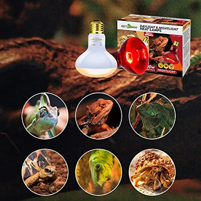 REPTI ZOO 100W Reptile Heat Lamp Bulbs Combo, Upgraded 2 Pack Day & Night Basking Spot Light, UVA Daylight Heating Lamp & Infrared Heat Lamp for Reptiles & Amphibians - style: Style 2