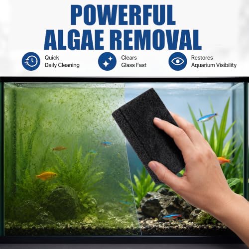 24 Pack Cleaning Pad Fish Tank Maintenance Tool 4 x 6 Inches Double Side Pad Aquarium Cleaning Sponge for Glass Acrylic Turtle Fish Tank Supplies (Black)
