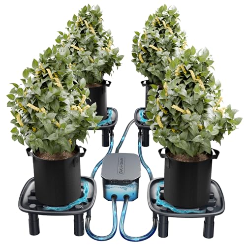 MARS HYDRO Auto Drainage System with Water Pump for Indoor Plants Grow Tent | Plant Drainage Saucers with 4 Elevated Runoff Trays & 4-Pack 5 Gallon Grow Bags for Growbox - size: 4PC