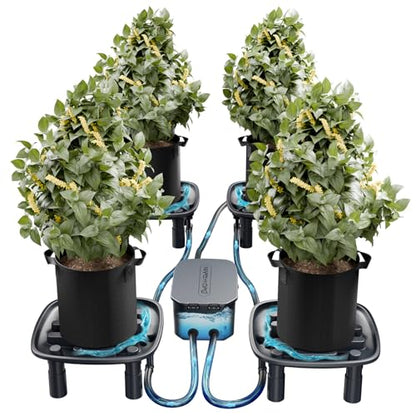 MARS HYDRO Auto Drainage System with Water Pump for Indoor Plants Grow Tent | Plant Drainage Saucers with 4 Elevated Runoff Trays & 4-Pack 5 Gallon Grow Bags for Growbox - size: 4PC