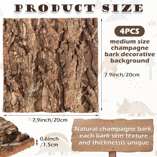 JMIATRY 4PCS Reptile Cork Bark 8x8 Inches Cork Bark Flats for Reptiles Cork Background for Terrarium Natural Cork Wood for Habitat Decor Snake Vivarium Background