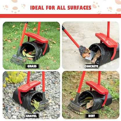 HUZSV Dog Pooper Scooper with Bag Attachment&Swivel Bin | Heavy Duty Metal Rake and Spade Set,Non-Breakable Poop Scoop for Large & Small Dogs ,100 Waste Bags for Grass, Dirt & Gravel