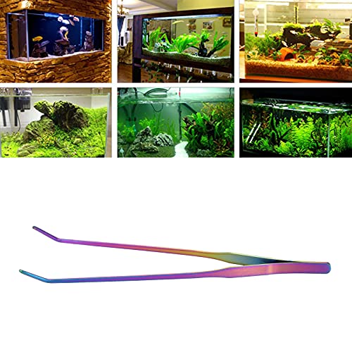 Aquarium Tweezers 27cm – Stainless Steel Feeding Tongs for Plants, Reptiles, Snakes & Lizards, Tool Compatible with Standard Tanks - size: 27cm bent clip