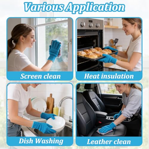 Abeillo Microfiber Gloves for Plants Dusting Cleaning, Reusable Washable Cleaning Gloves Mittens House Cars Blinds Dusting - color: Navy Blue