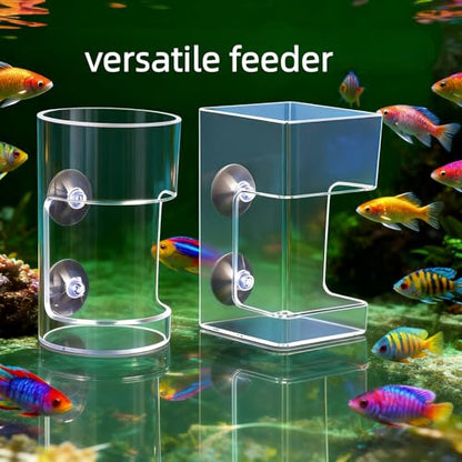 2pcs Fish Feeder for Aquarium Suction Cup, Plastic Transparent Round & Square Suction-Cup Feeding Tubes,Tank Divider Supplies Aquarium Accessories