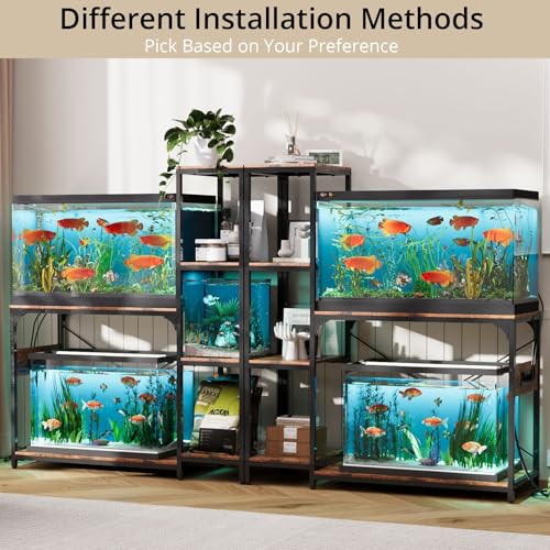 VOWNER 20-29 Gallon Fish Tank Stand with Power Outlet, Wood Aquarium Stand with Shelves for Fish Tank Accessories Storage, Heavy Duty Metal Frame, Turtle Reptile Terrarium Stand, Load 500lb, Brown - color: Brown