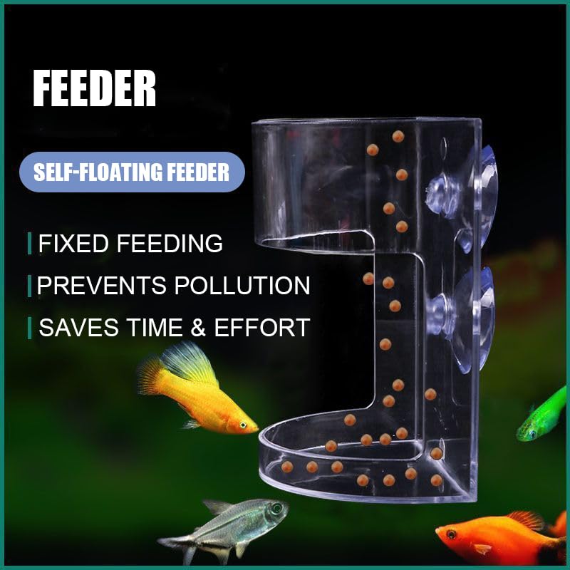 Floating Corner Feeder for Aquariums – 2-Pack 3.9″ × 2.8″ Clear Acrylic Feeding Station with Double Suction Cups, Keeps Flake & Pellet Food Contained for Fish, Koi & Turtles