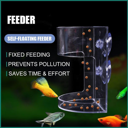 Floating Corner Feeder for Aquariums – 2-Pack 3.9″ × 2.8″ Clear Acrylic Feeding Station with Double Suction Cups, Keeps Flake & Pellet Food Contained for Fish, Koi & Turtles