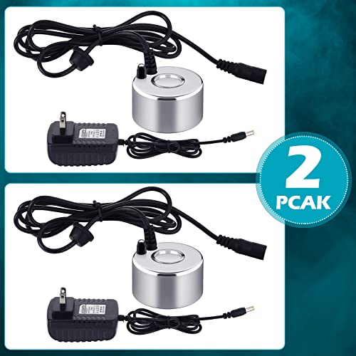 2 Pcs Mist Maker Fogger Small Ultrasonic Fog Machine Fountain Halloween Cauldron Mister Fogger Water Garden Pond Foggers Air Humidifier with 12 LED Light Flashes for Party (Without Light, Alloy)