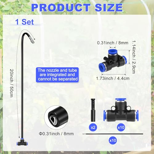 M METERXITY 1-Set Brass Misting Nozzles Tees, 20in/50cm Tube Len 3-in-1(Dripping, Spraying, Shutoff) Adjustable Copper Water Misters Sprayer for 0.31"/8mm Tubing Irrigation [Silver Tone/Black] - size: 20inch/50cm