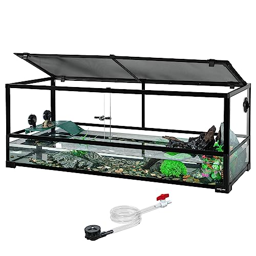 REPTIZOO 67 Gallon Large Turtle Tank Aquarium, 48"×18"×18" Tortoise Habitat Water-Land Ecological Turtle Tank with Drainage System Aquatic Aquarium - size: 48"×18"×18"