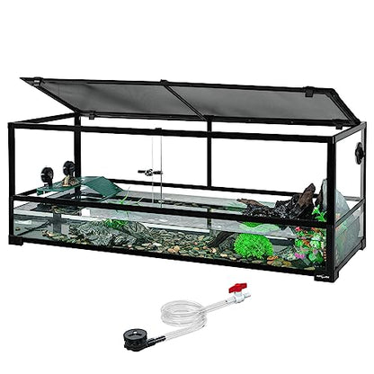 REPTIZOO 67 Gallon Large Turtle Tank Aquarium, 48"×18"×18" Tortoise Habitat Water-Land Ecological Turtle Tank with Drainage System Aquatic Aquarium - size: 48"×18"×18"