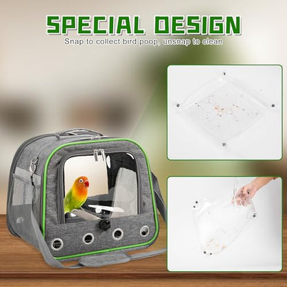 Upgraded Small Bird Carrier, Lightweight and Portable Travel Bird Cage with Stand and Easy Clean Tray, Parrot Parakeet Cockatiels Bird Travel Cage - color: Grey