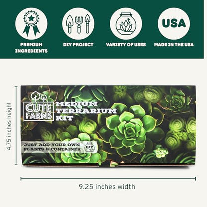 Terrarium Starter Kit | Moss, Vermiculite, Soil, Pebbles, Plant Food, Finishing Tools, Build and Care Guide | DIY Succulent Terrarium for Adults and Kids (Medium) - size: Medium Kit
