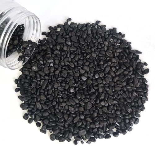 HappyFiller 0.88 LB Black Gravels Small Stones Succulent Mini Rocks | Planter Soil Cover Pebbles,Fairy Garden,Terrarium,Lucky Bamboo,Cactus Topper Dressing Decor,Aquarium Fish Tank Bottom Granule - color: Black