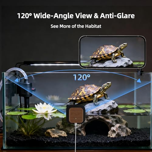5MP Aquarium & Terrarium & Fish Tank Camera, Time Lapse WiFi Reptile Camera | 120° Anti-Glare Wide Angle Lens, Walnut Wood Case, Motion Detection, Video Playback, Easy Magnetic Mount for Pet Monitoring