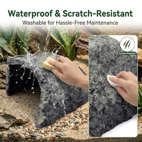 Large Size Rock Cave Habitat Hideout for Reptiles & Amphibians, Terrarium & Aquarium Decor, Perfect Hide Cave for Bearded Dragons, Lizards, Snakes, Turtles, Geckos, Tortoises & Small Animals