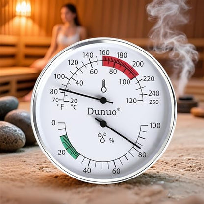 4-Inch Aluminum Sauna Thermometer Hygrometer, °F/°C Dual Scale | Aluminum Housing, Anti-Fog Glass, Easy Calibration, Heat & Humidity Resistant, Battery-Free, Fits Steam & Finnish Sauna
