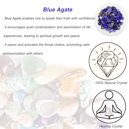 Erliway 7-9mm Blue Agate Healing Crystal Chips for Crafts, 100g | Natural Crushed Crystal Stones Tumbled Chips for Vase Filler Aquarium Gravel, Meditation Chakra Balancing, Candle DIY Making - color: Blue Agate