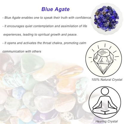 Erliway 7-9mm Blue Agate Healing Crystal Chips for Crafts, 100g | Natural Crushed Crystal Stones Tumbled Chips for Vase Filler Aquarium Gravel, Meditation Chakra Balancing, Candle DIY Making - color: Blue Agate