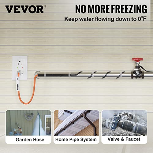 VEVOR Self-Regulating Pipe Heating Cable, 80-feet 5W/ft Heat Tape for Pipes Freeze Protection, Protects PVC Hose, Metal and Plastic Pipe from Freezing, 120V - size: 80 Feet
