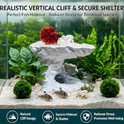 Aquarium Cave Tunnel Hideout,Vertical Tower Cliff Tower Fish Tank Cave Tunnel with Shelter, Heavy-Duty Aquarium Underground Cave Hideout for Fish, Reptiles, Shrimp, Bettas