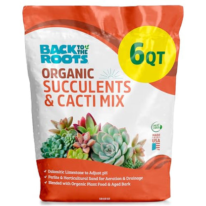 Back to the Roots 100% Organic Succulent & Cacti Mix (6 Quart) | Made in the USA | Premium Nutrition for Indoor and Outdoor Plants - size: 6 Quart, style: Suculent & Catcti Blend