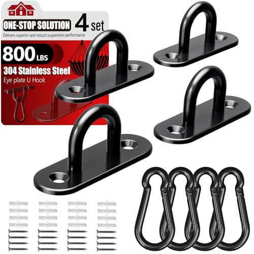 304 Stainless Steel Pad Eye Snap Hook, M6 Ceiling Hook 800Lb,8Pcs | Hanging Kit with Screws for Hammock Chair Swing, Yoga Gym Equipment, Sun Shade Sail, Plant Hangers & Marine Boat Hardware - size: 2.3 inch, style: Black Oval