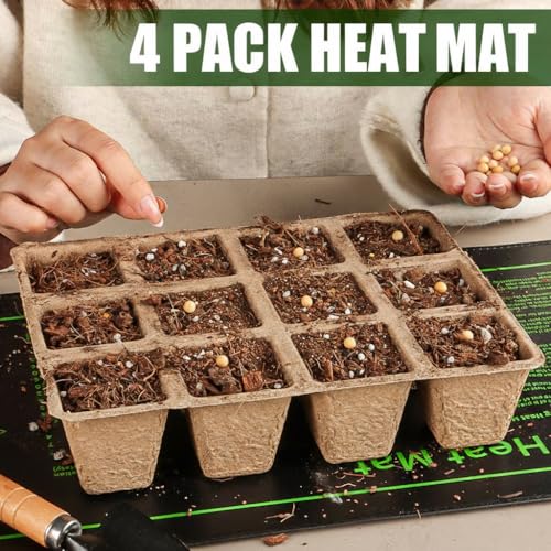 4 Pack Seedling Heat Mat for Seed Starting Plants Germination, 10"x20.5" | Improve germination rate, Stable uniform heat, Ideal germination temperature 75- 95°F(24-35°C),Waterproof, Fit 1020 Tray - size: 10×20"-4P