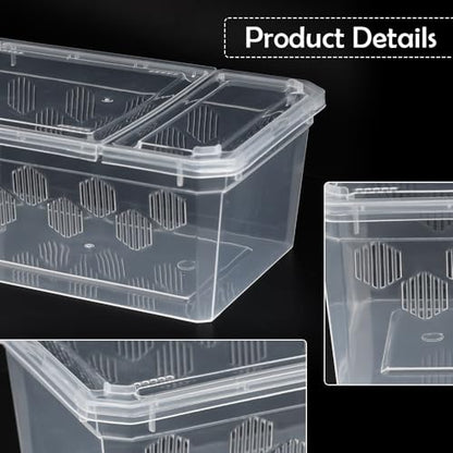 6 Pack Reptile Feeding Box Breeding Box Transparent Hatching Container Plastic Feeding Box for Small Reptiles Amphibians Spiders Scorpions Geckos Tortoises Treefrogs (Small Size)