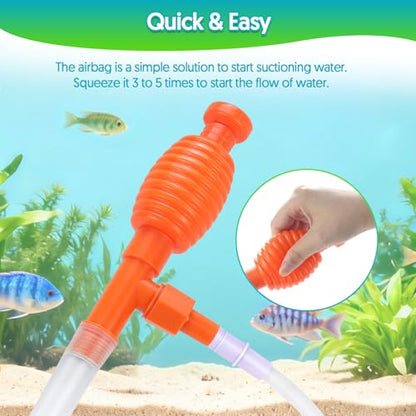 Fish Tank Cleaner Gravel Vacuum for Aquarium | Aquarium Siphon, Water Changer, Double Sided Sponge Brush Algae Scraper, Fish Tank Cleaning Kit, Gravel & Sand Cleaning - color: Orange