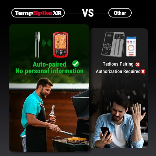 TempPro TempSpike Wireless Meat Thermometer Digital with 2 Probes | 2000FT Range, Ultra-Thin Meat Probe, Temperature Alarm For Smoker, BBQ, Grill, Turkey, Previously ThermoPro - style: 2000ft Red