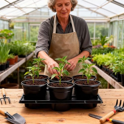 RooTrimmer 6 Inch Plastic Plant Pots 30 Pack and 6 Cell Nursery Pots Trays 5 Pack, Sturdy Seeds Starting Germination Shuttle Carrying Trays, Black Nursery Planting Propagation 5 Sets - color: Black + Black, size: 6 Inch 30 Pack Pots With 5 Pack Trays
