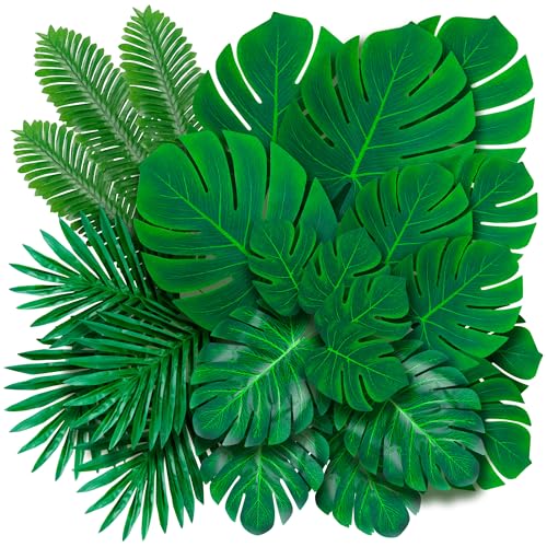 Artificial Palm Leaves 60-108 Pack - 6 Kinds Large Small Green Fake Palm Leaf with Stems for Safari Jungle Hawaiian Luau Party Table Decoration Wedding Birthday - style: 60 Pack