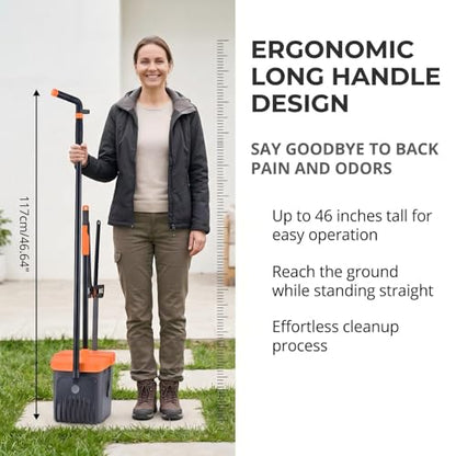 46-Inch Dog Pooper Scooper, Swivel Bin & Rake Set with Extended Handle, Odor-Sealing Lid, Bag Holder + 35 Free Waste Bags, for Large Small Dogs, Yard & Outdoor Use