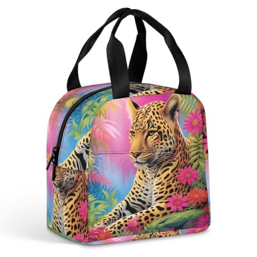 Vibrant Tropical Jungle Leopard Lunch Bag for Women Men | Insulated Lunch Box Leakproof Food Meal Containers Reusable Foldable 6L Capacity Lunch Tote Bags for Work Picnic Travel - color: style