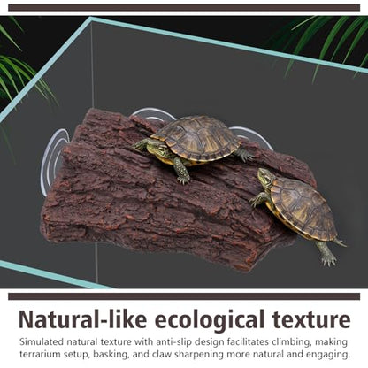 Realistic Bark Turtle Basking Platform - 3 Suction Cups Turtle Dock Essential Basking Platform for Aquatic Turtles, Frogs, Turtles Tank Accessory (Brown)