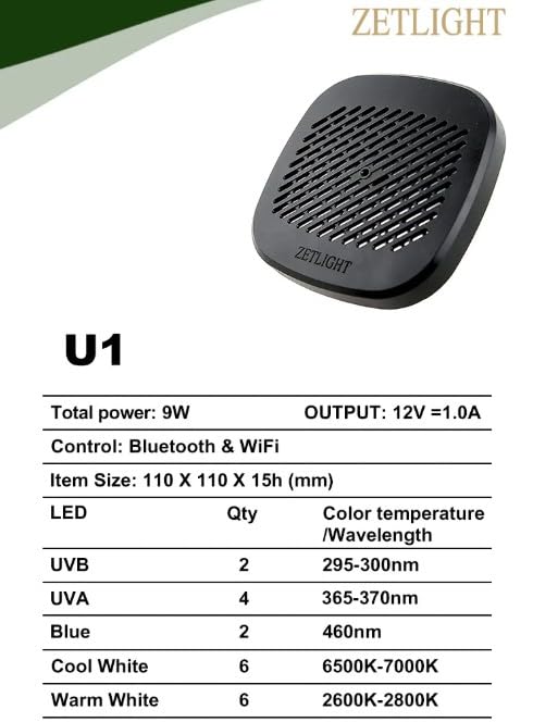 Reptile Terrarium LED UVA UVB Light with App Control for Desert and Tropical Habitats, ZL U1