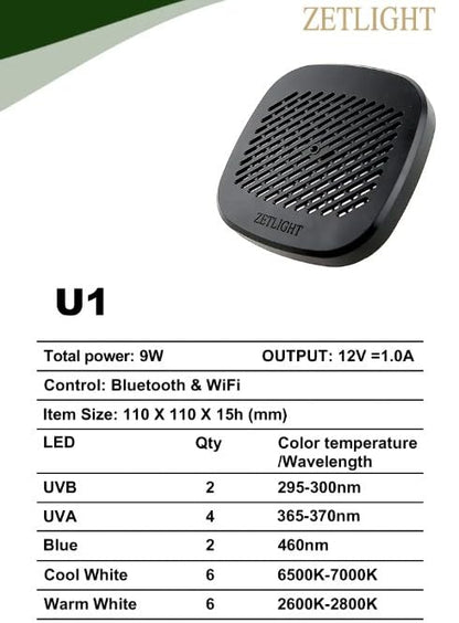 Reptile Terrarium LED UVA UVB Light with App Control for Desert and Tropical Habitats, ZL U1