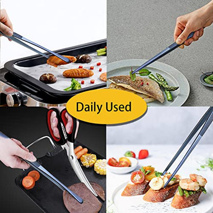 JETKONG 2 Pcs 12-Inch Cooking Tweezer Tongs Stainless Steel Kitchen Tweezers Plating Tongs (Navy Blue) - color: Navy Blue, size: 12+12 Inch