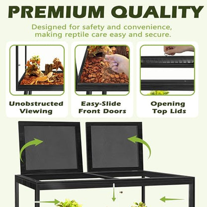 Bearded Dragon Tank with Legs Stand 81 Gallons, Acrylic Panel Lizard Tank, Reptile Tank with Metal Mesh Roof Door (Black, 48"x20"x20") - color: Black, size: 48"x20"x20"