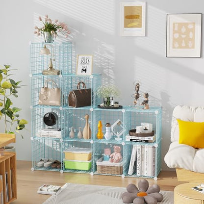 C&AHOME Wire Cube Storage, 12 - Cube Organizer Metal C Grids, Closet, Blue | Modular Shelves Units Storage Bins Shelving Bookshelf Shelf Cabinet - color: Blue