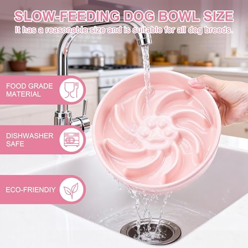Ceramic Slow Feeder Dog Bowl, 3 Cup Dog Food or 25oz Water, Slow Eating Bowl for Middle Breed, Maze Puzzle Feeder for Fast Eaters, Anti-Choking Stop Bloat, Non-Slip BPA Free (Pink) - color: Pink