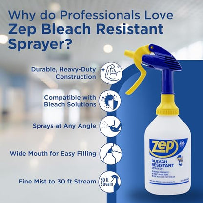 Zep Bleach Resistant Professional Sprayer Bottle - 32 oz (Pack of 2) - ZUPRO2-30 Foot Stream Spray or a Fine Mist, Adjustable Nozzle Measurements, Bleach Resistant for Up to a Year