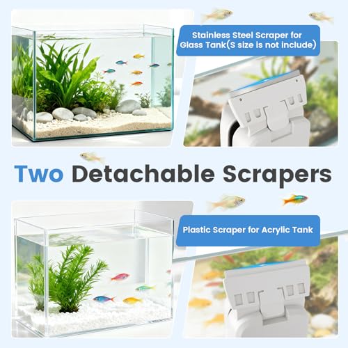 AQQA Aquarium Magetic Glass Cleaner Brush | 2 Detachable Scrapers Floating Fish Tank Cleaning Tools Algae Scraper for 0.25-0.45 inch Thick Glass/Acrylic Tanks (Medium) - size: Medium
