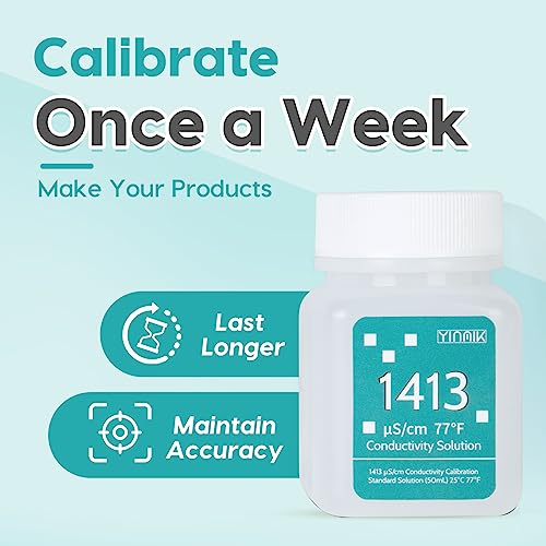 1413 μS/cm Calibration Solution Conductivity Salt Standard Buffer Solution | EC Buffer Liquid for Salinity Tester, EC Meter, TDS Meter, 4 in 1 Multi-Parameter Tester Calibration, 4 Bottles of 50mL - color: BLUE