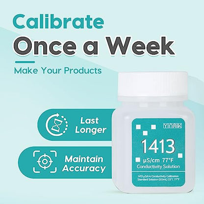 1413 μS/cm Calibration Solution Conductivity Salt Standard Buffer Solution | EC Buffer Liquid for Salinity Tester, EC Meter, TDS Meter, 4 in 1 Multi-Parameter Tester Calibration, 4 Bottles of 50mL - color: BLUE