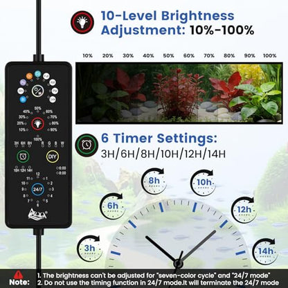 AQQA Aquarium Plant Light Full Spectrum LED Fish Tank Light IP68 Waterproof with 24/7 Natural Mode & DIY RGBW Mode, 9 Colors & 10-Level Brightness Adjustable, 6 Timer Settings for 18"-24" Tank (18W) - size: 18-24inch