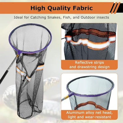 Snake Catcher Net, Rattlesnake Grabber Hnadling Tool, Reptile Catch Telescopic Pole Stick, Rattle Snake Removing and Catching Picke Extends to 59 Inches